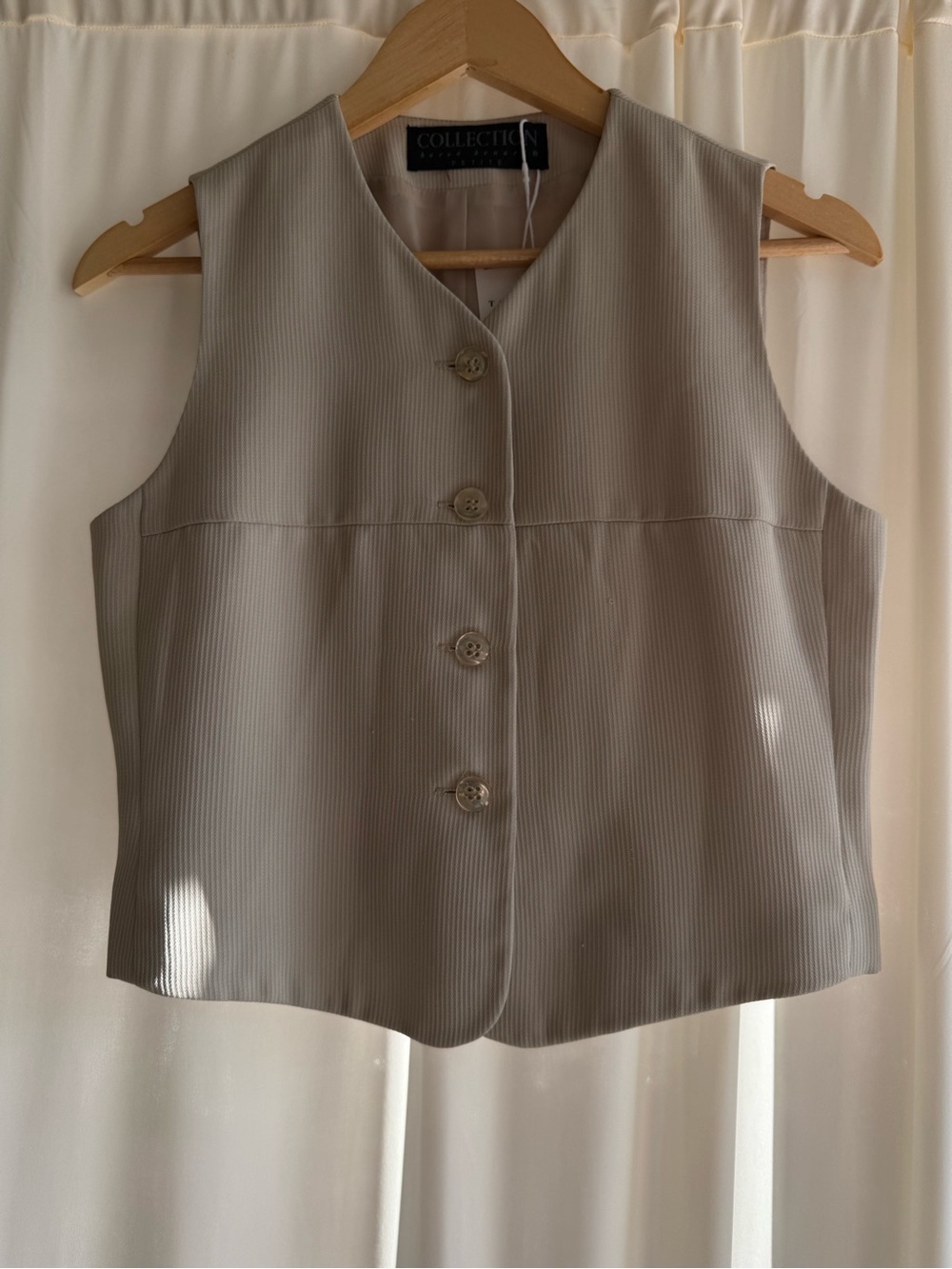 Vintage Harvé Benard Taupe Textured Tailored Vest Petite